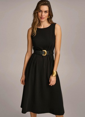 Black Donna Karan Belted Midi Dress | ZA_DK18640