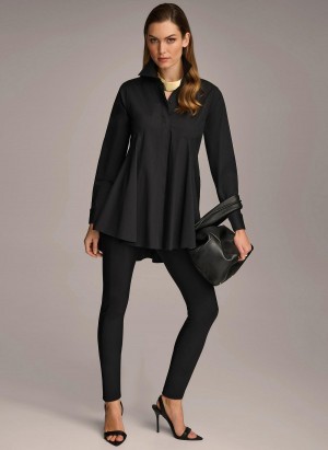 Black Donna Karan Long Sleeve A-line Tunic Sweaters and Tops | ZA_DK46920