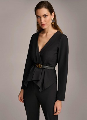 Black Donna Karan Wrap Jacket With Belt Sweaters and Tops | ZA_DK61578