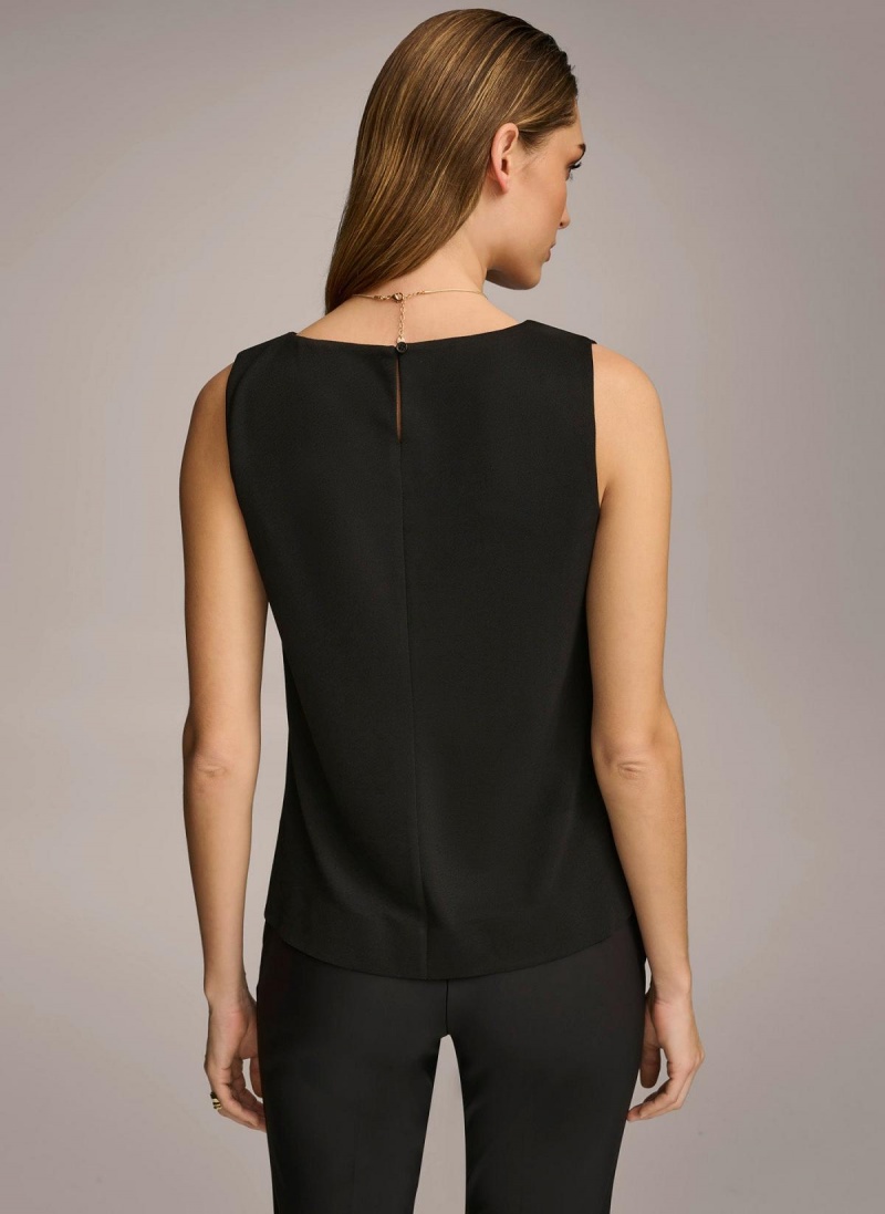 Black Donna Karan Crew Neck Layering Knit Sweaters and Tops | ZA_DK38271