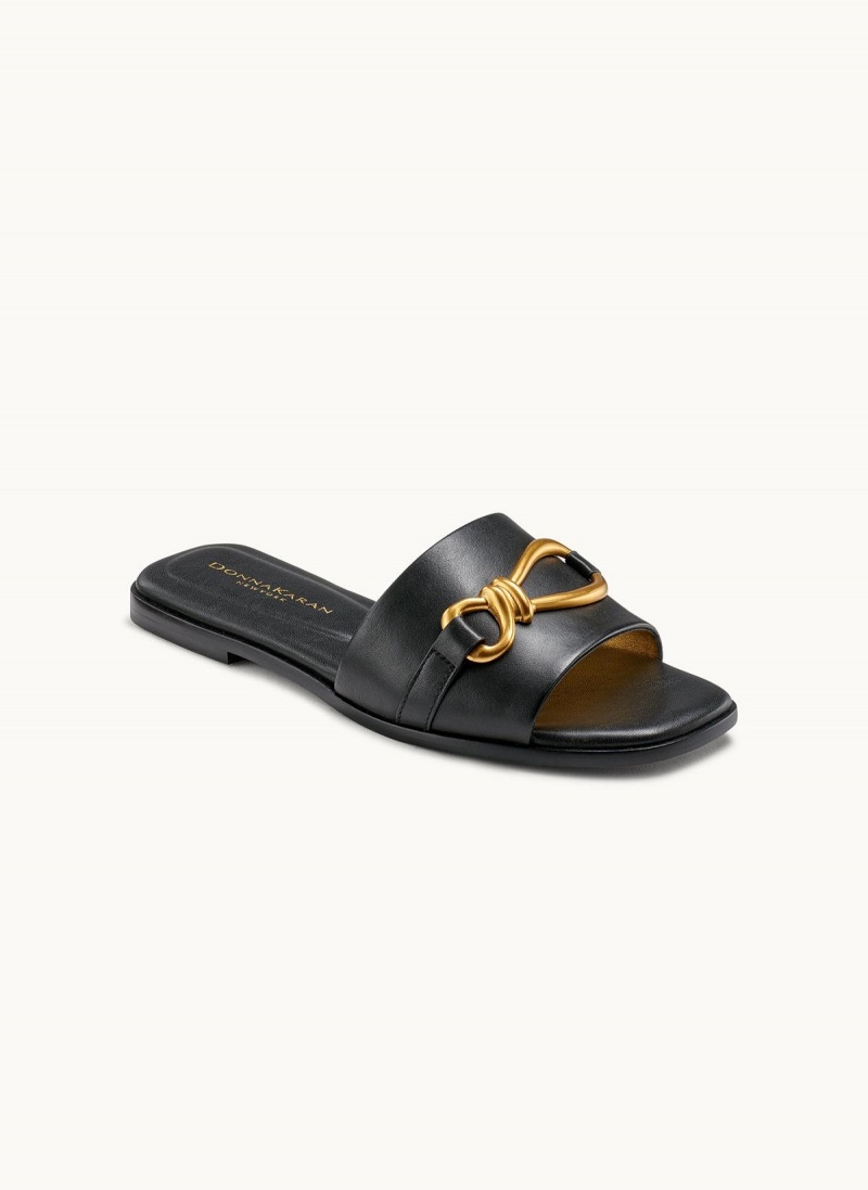 Black Donna Karan Haylen Flat Sandals | ZA_DK82093