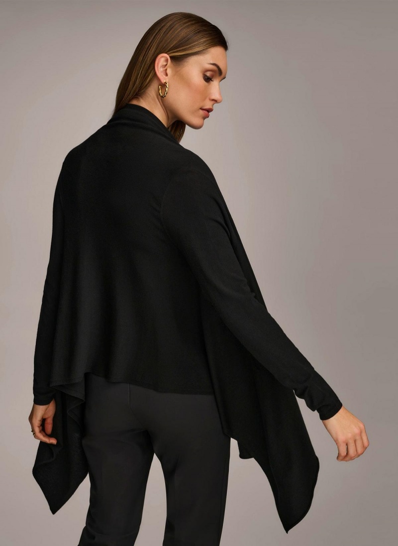 Black Donna Karan Long Sleeve Drape Cardigan Sweaters and Tops | ZA_DK94476