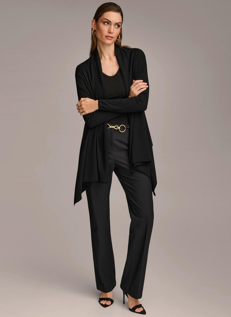 Black Donna Karan Long Sleeve Drape Cardigan Sweaters and Tops | ZA_DK94476