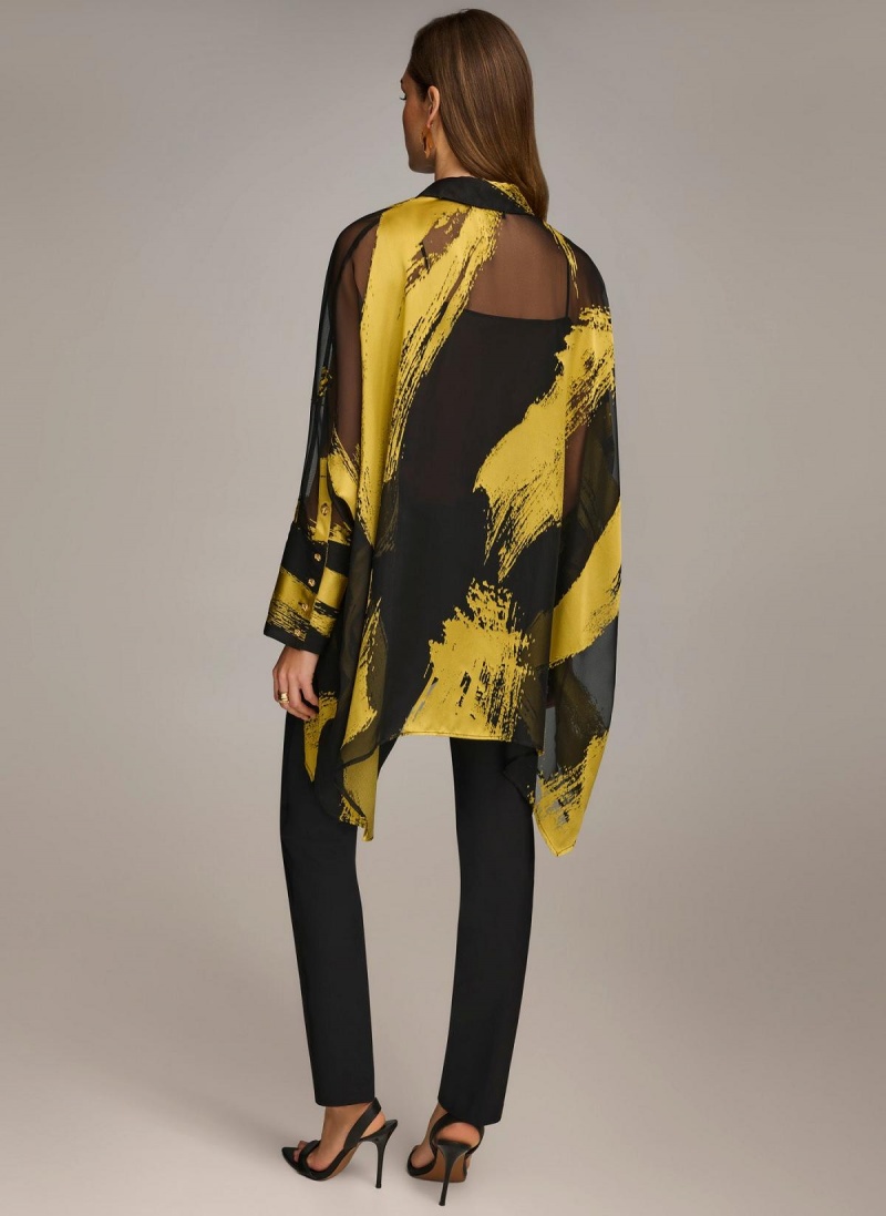 Black Donna Karan Print Collared Tunic Sweaters and Tops | ZA_DK46652