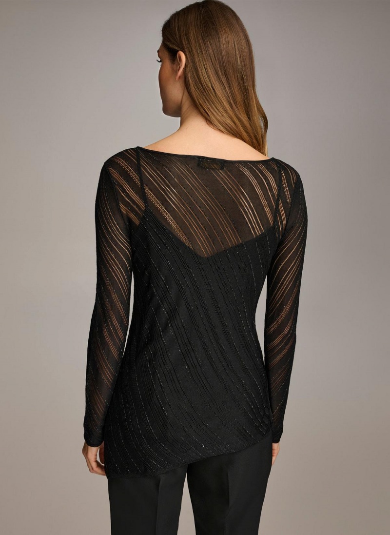 Black Donna Karan Sheer With Shimmer Sweaters and Tops | ZA_DK97117