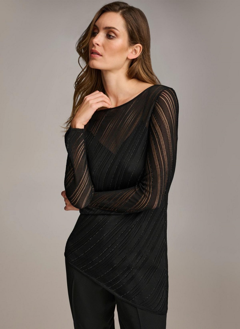 Black Donna Karan Sheer With Shimmer Sweaters and Tops | ZA_DK97117