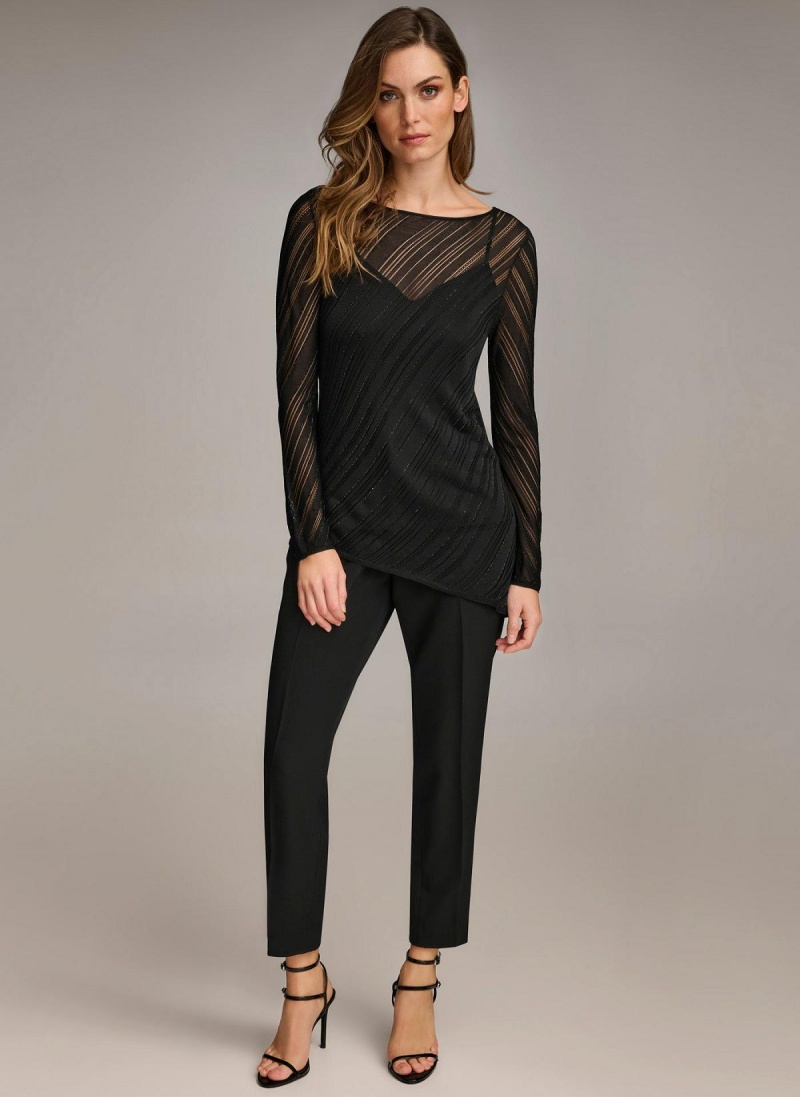 Black Donna Karan Sheer With Shimmer Sweaters and Tops | ZA_DK97117