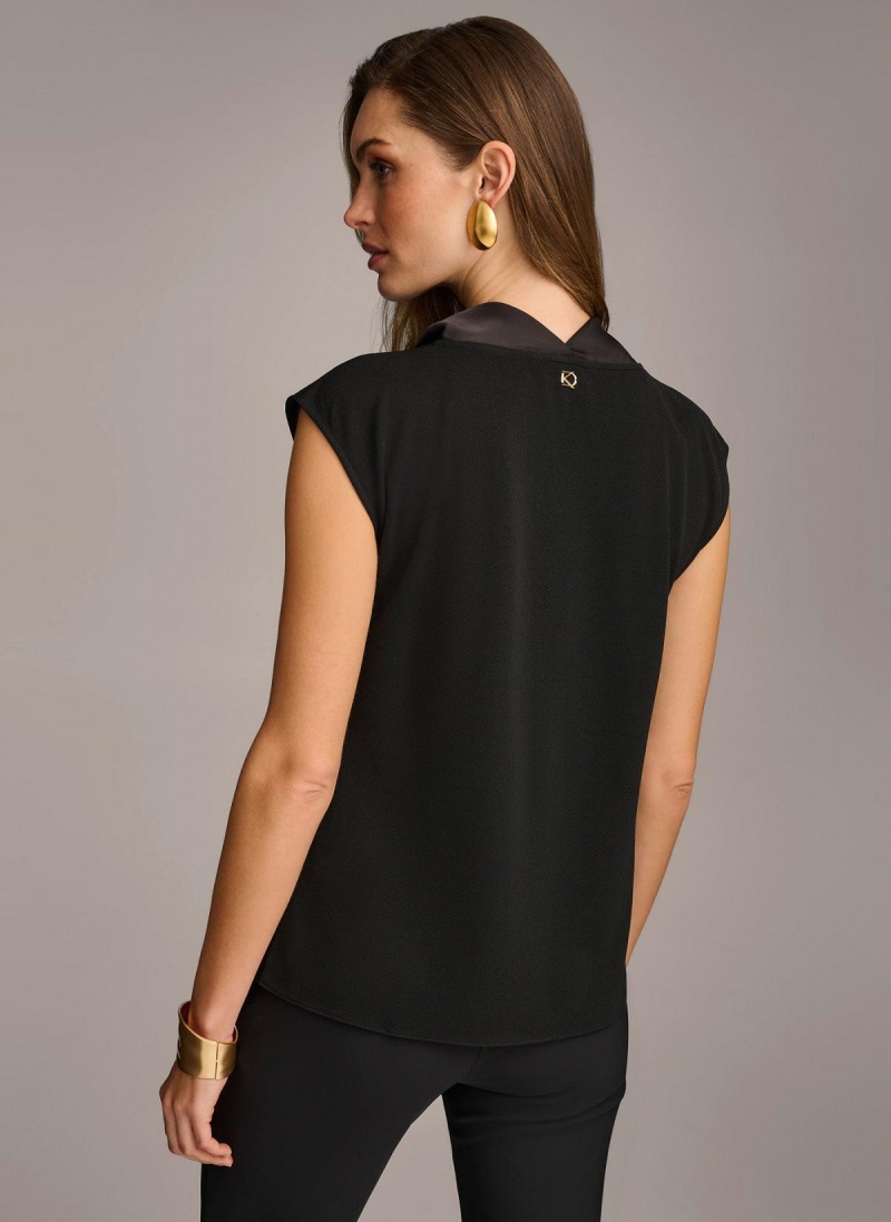 Black Donna Karan Sleeveless Cowl Neck Sweaters and Tops | ZA_DK53485