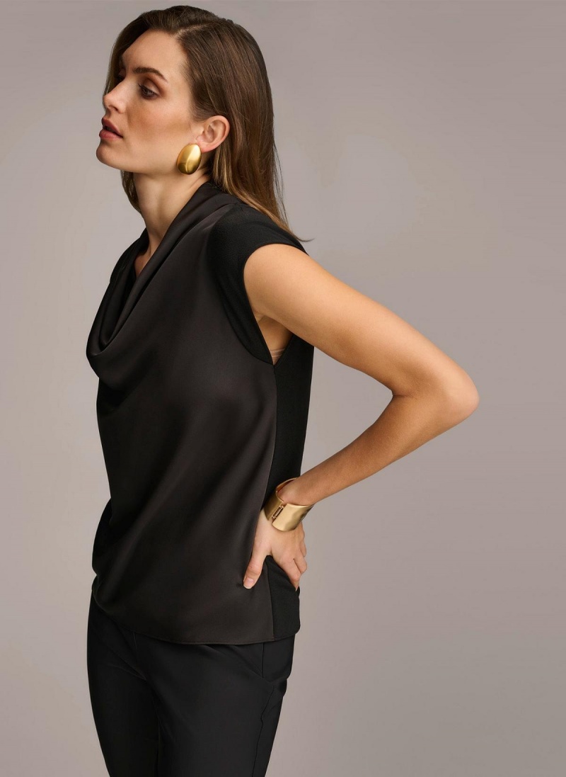 Black Donna Karan Sleeveless Cowl Neck Sweaters and Tops | ZA_DK53485