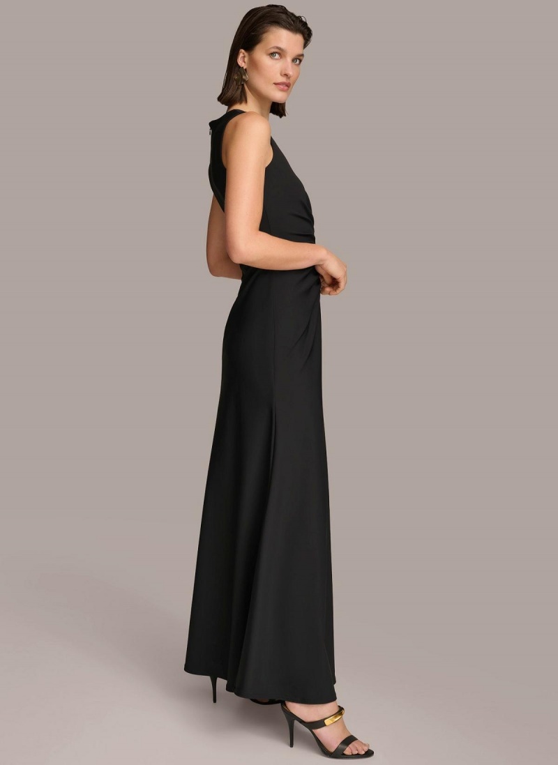 Black Donna Karan Vneck Twist Front Gown Dress | ZA_DK34674