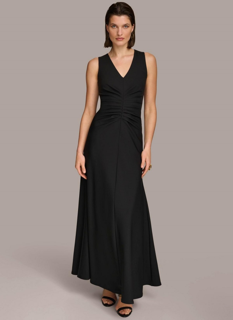 Black Donna Karan Vneck Twist Front Gown Dress | ZA_DK34674