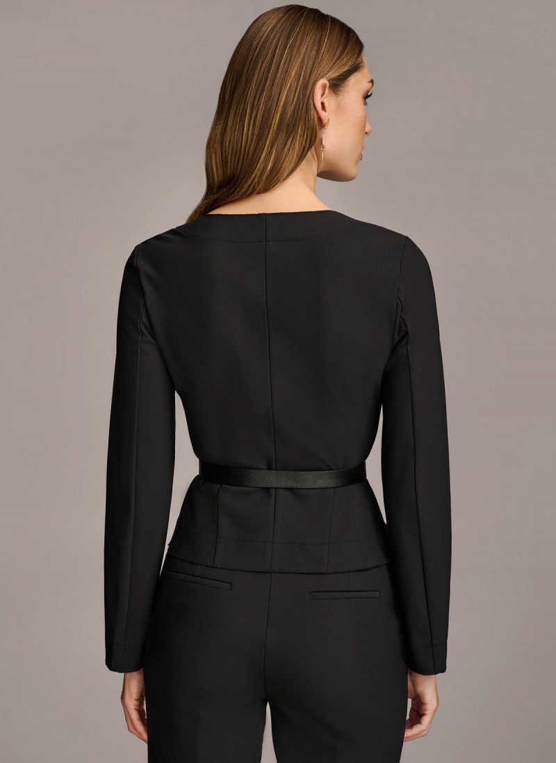 Black Donna Karan Wrap Jacket With Belt Sweaters and Tops | ZA_DK61578