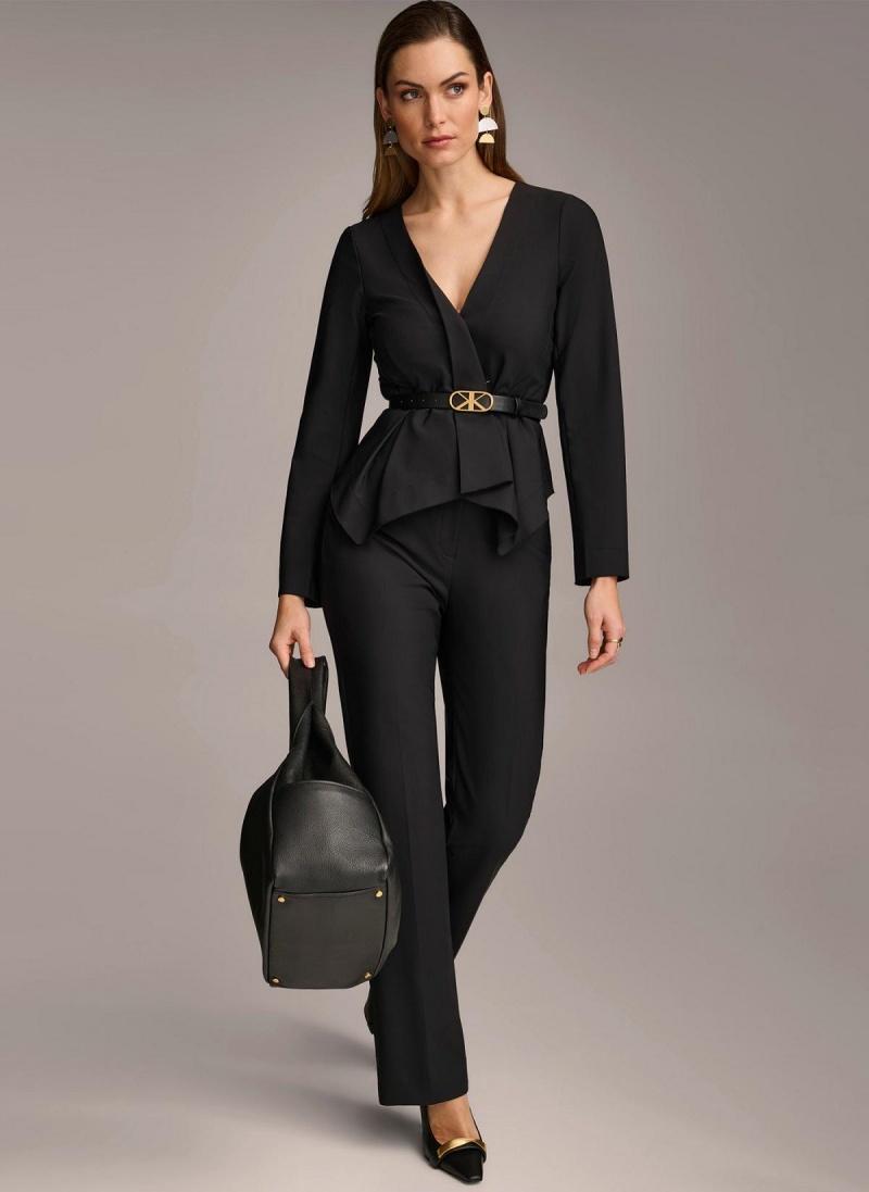 Black Donna Karan Wrap Jacket With Belt Sweaters and Tops | ZA_DK61578