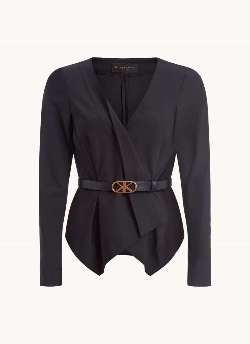 Black Donna Karan Wrap Jacket With Belt Sweaters and Tops | ZA_DK61578