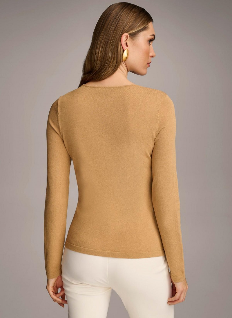 Brown Donna Karan Buckle Hardware Sweaters and Tops | ZA_DK51608