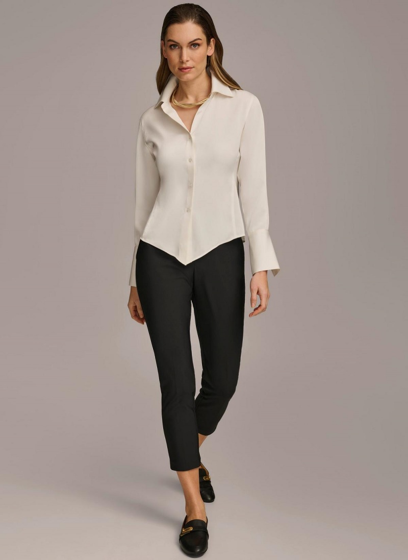 Cream Donna Karan Collared Button Down Blouse Sweaters and Tops | ZA_DK96872