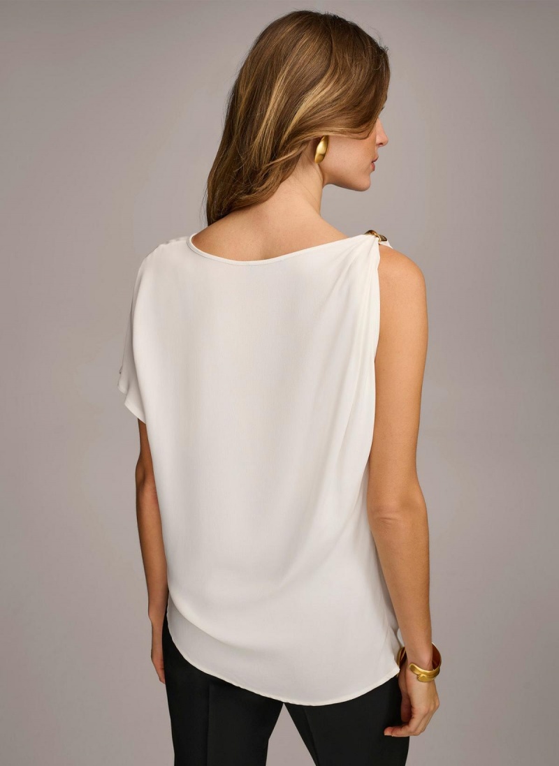 Cream Donna Karan Gathered Hardware Shoulder Sweaters and Tops | ZA_DK29797