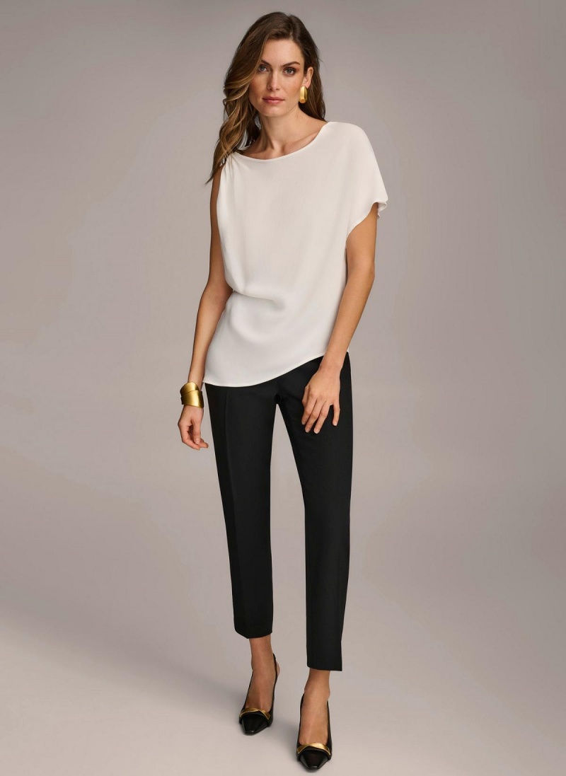 Cream Donna Karan Gathered Hardware Shoulder Sweaters and Tops | ZA_DK29797