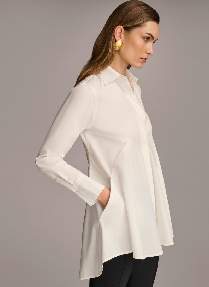 Cream Donna Karan Long Sleeve A-line Tunic Sweaters and Tops | ZA_DK68884