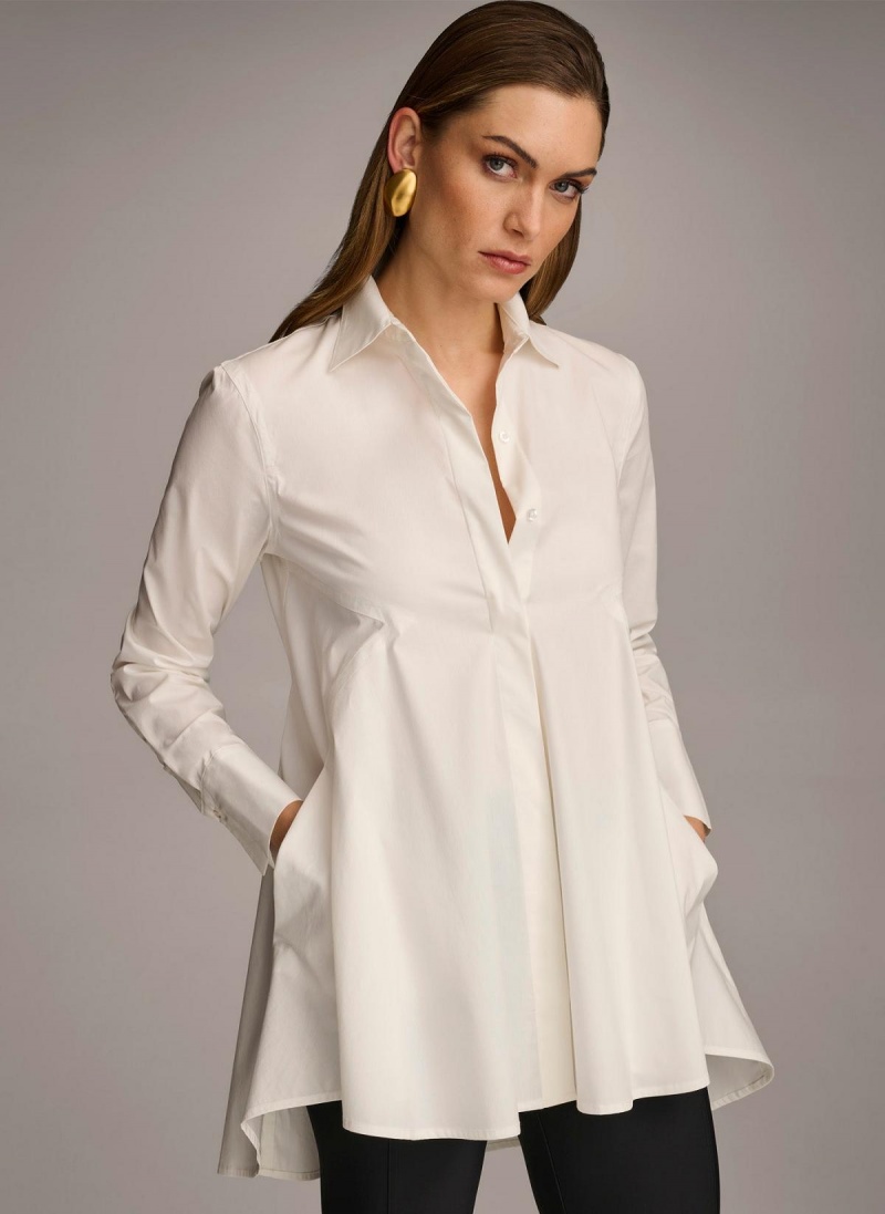 Cream Donna Karan Long Sleeve A-line Tunic Sweaters and Tops | ZA_DK68884