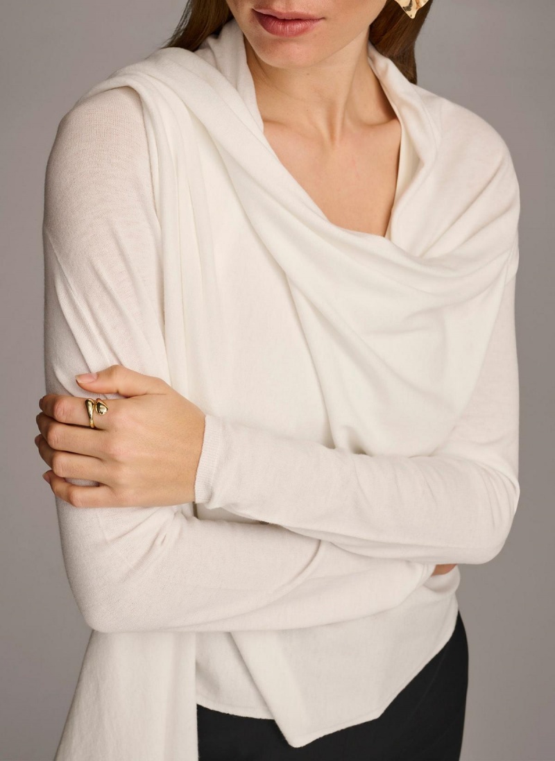 Cream Donna Karan Long Sleeve Drape Cardigan Sweaters and Tops | ZA_DK17130