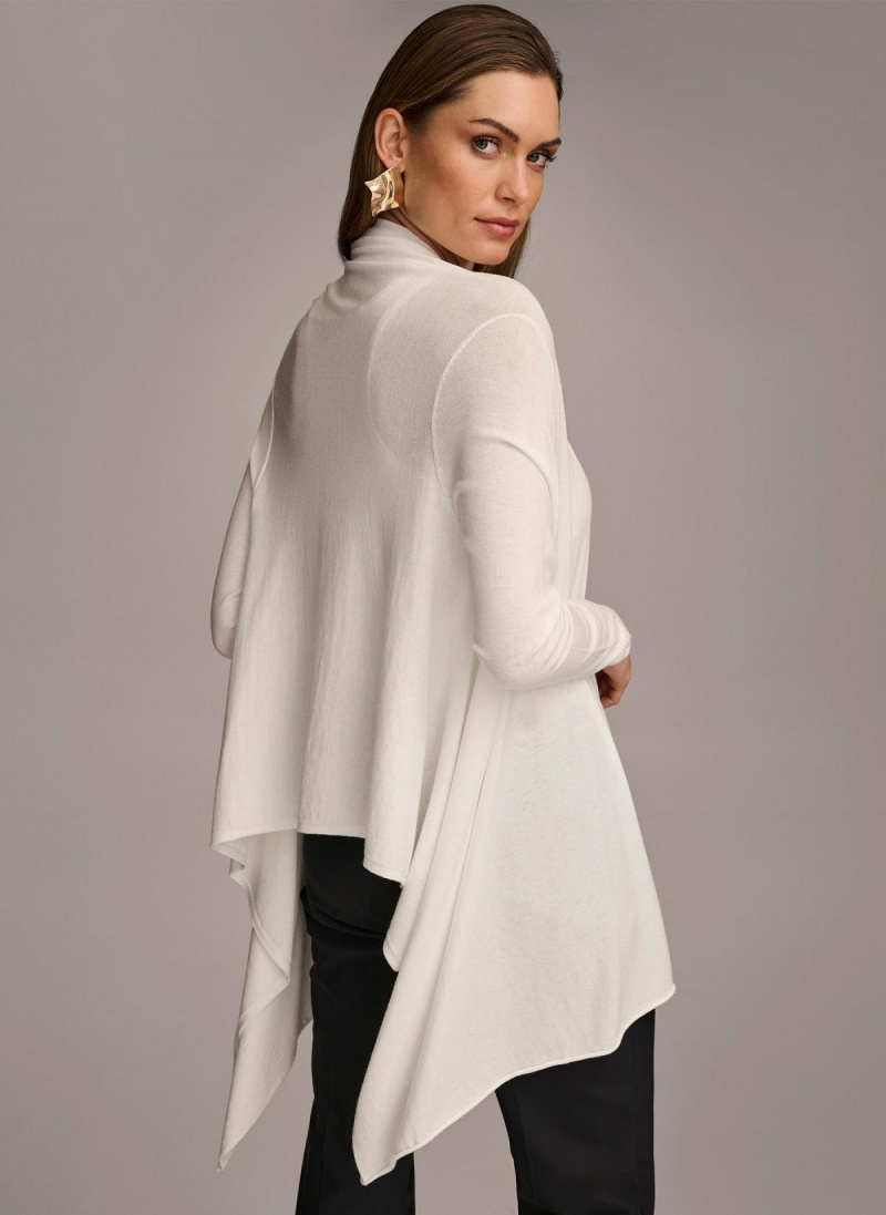 Cream Donna Karan Long Sleeve Drape Cardigan Sweaters and Tops | ZA_DK17130