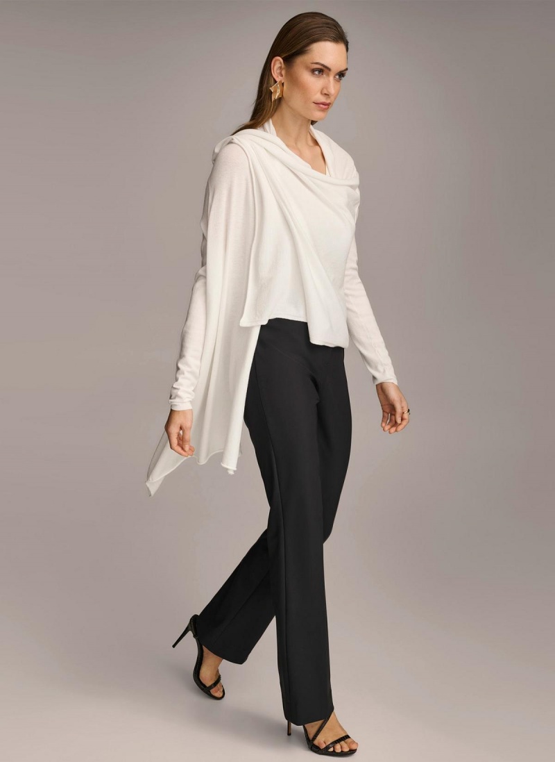 Cream Donna Karan Long Sleeve Drape Cardigan Sweaters and Tops | ZA_DK17130