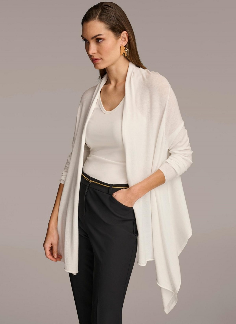 Cream Donna Karan Long Sleeve Drape Cardigan Sweaters and Tops | ZA_DK17130