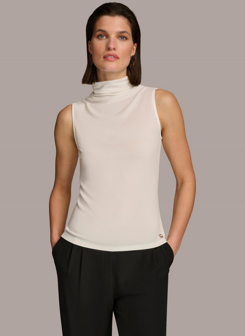 Cream Donna Karan Mockneck Sweaters and Tops | ZA_DK53877