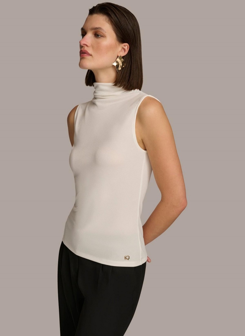 Cream Donna Karan Mockneck Sweaters and Tops | ZA_DK53877