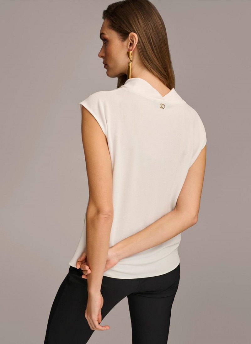 Cream Donna Karan Sleeveless Cowl Neck Sweaters and Tops | ZA_DK93142