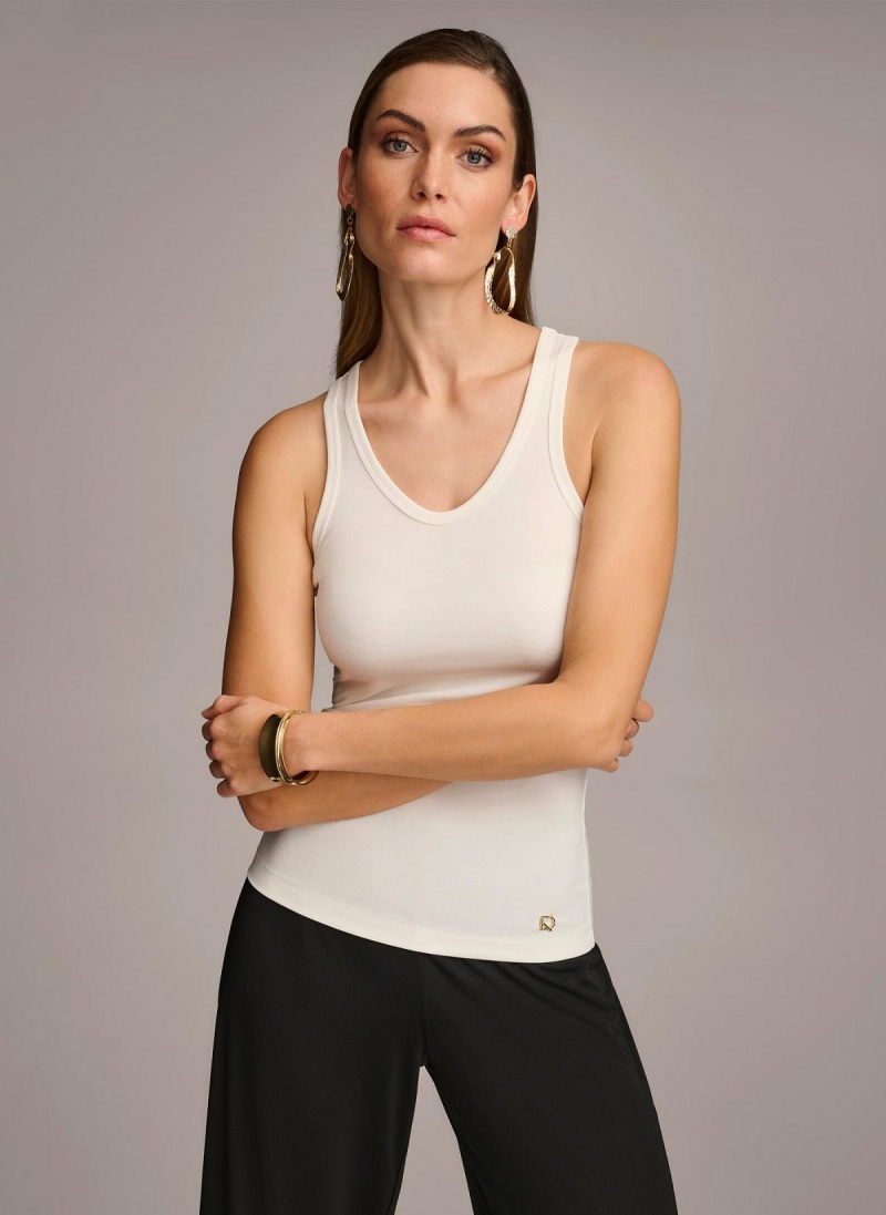 Cream Donna Karan Sleeveless Knit Shell Sweaters and Tops | ZA_DK89104