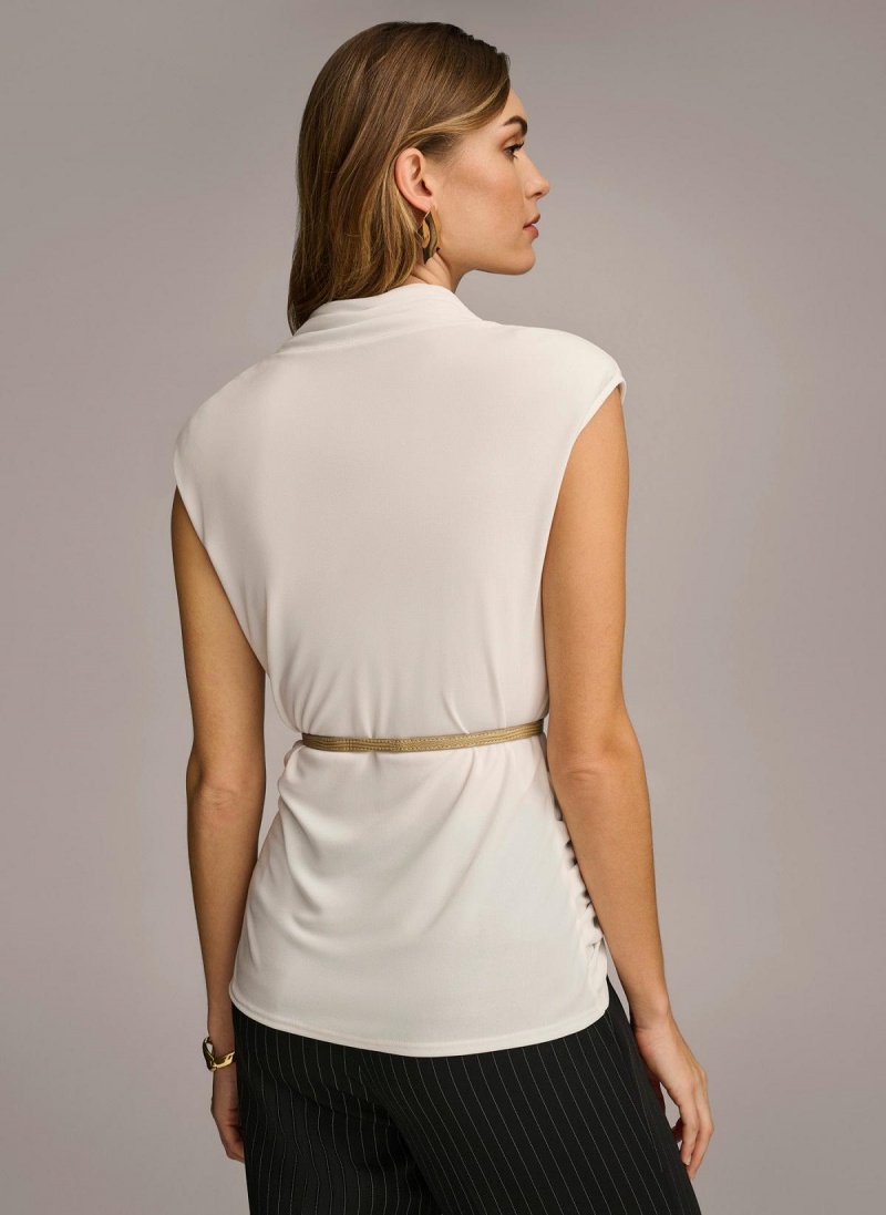 Cream Donna Karan Sleeveless Mock Neck Knit Sweaters and Tops | ZA_DK10964