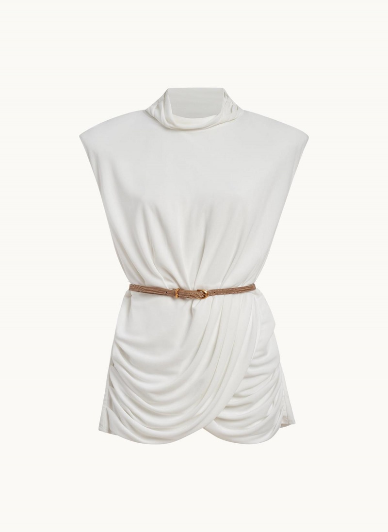 Cream Donna Karan Sleeveless Mock Neck Knit Sweaters and Tops | ZA_DK10964