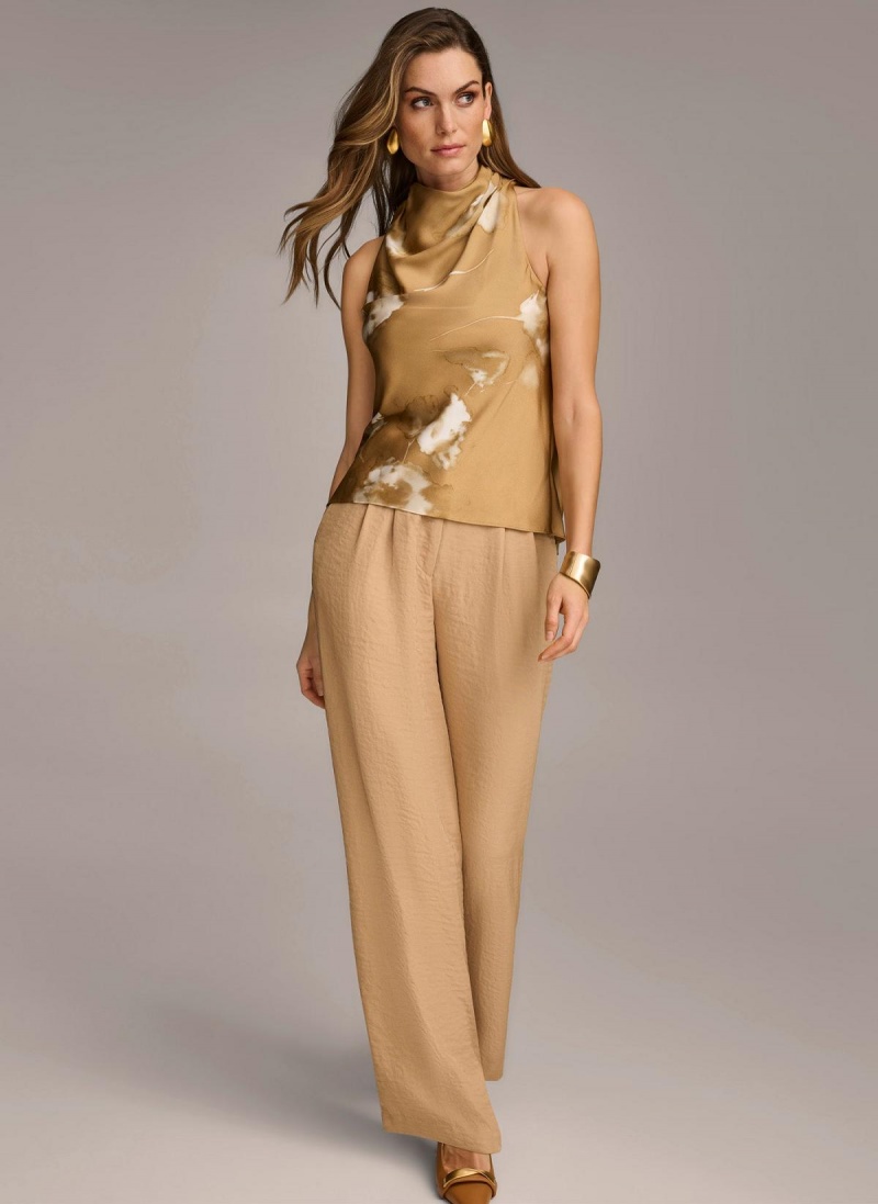 Gold Cream Donna Karan High Drape Neck Sweaters and Tops | ZA_DK73603