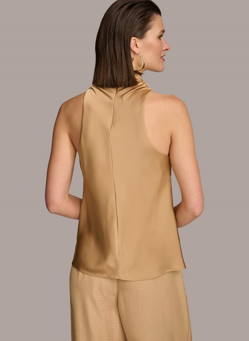 Gold Donna Karan High Drape Neck Sweaters and Tops | ZA_DK46658