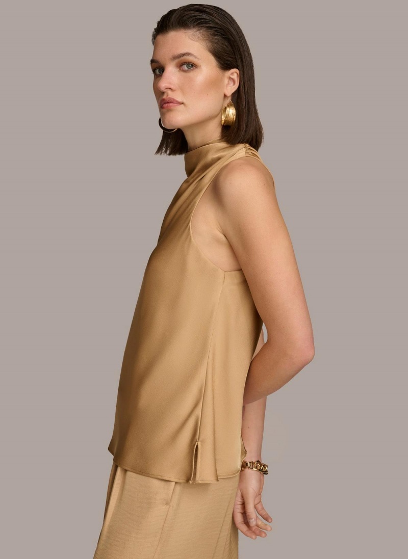 Gold Donna Karan High Drape Neck Sweaters and Tops | ZA_DK46658