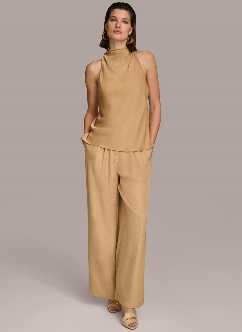 Gold Donna Karan High Drape Neck Sweaters and Tops | ZA_DK46658