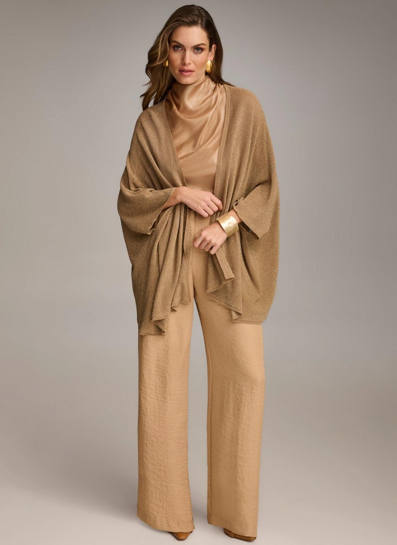 Gold Donna Karan Lurex Cardigan Sweaters and Tops | ZA_DK59922