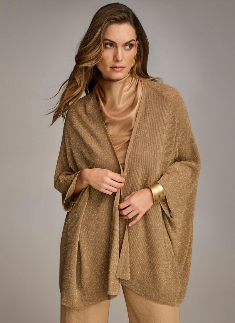 Gold Donna Karan Lurex Cardigan Sweaters and Tops | ZA_DK59922