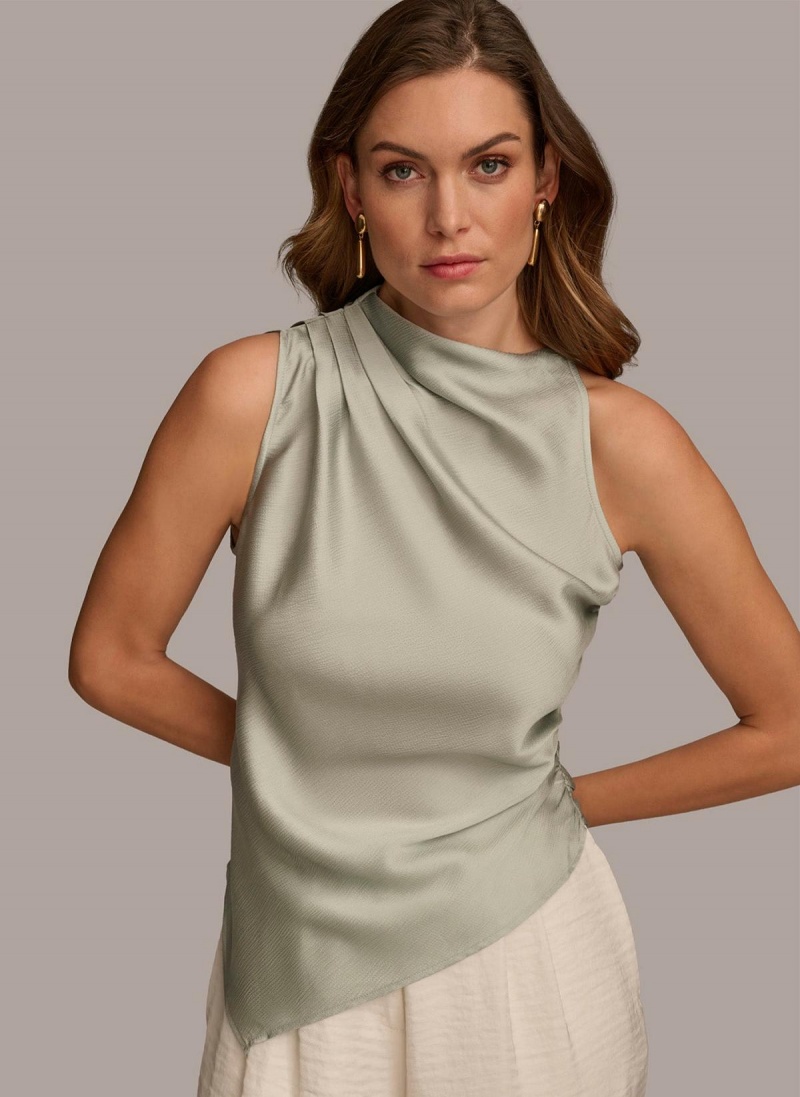 Grey Donna Karan Ruched With Angled Hem Sweaters and Tops | ZA_DK25701