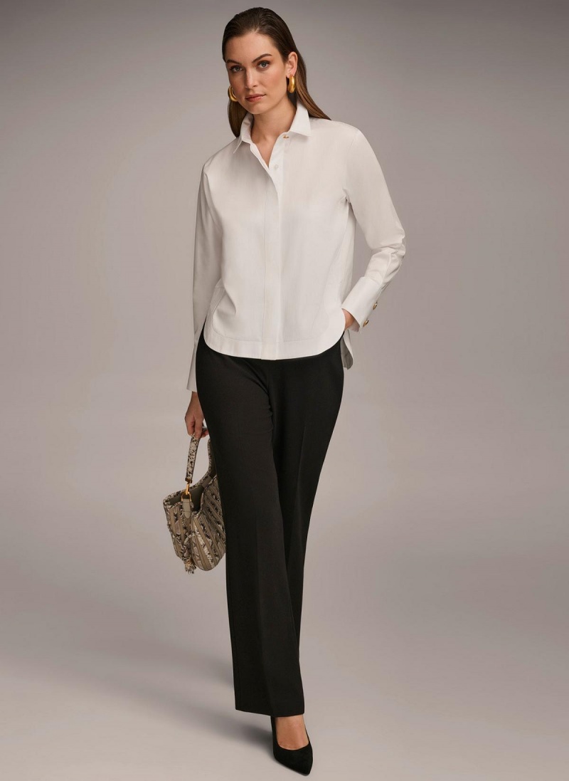 White Donna Karan Cotton Collared Button Down Sweaters and Tops | ZA_DK65831