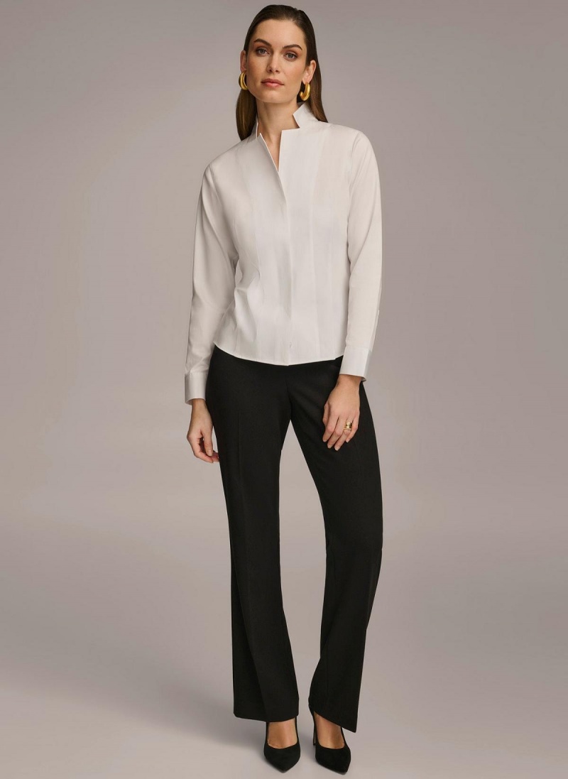 White Donna Karan Cotton Notch Collar Button Down Sweaters and Tops | ZA_DK41946