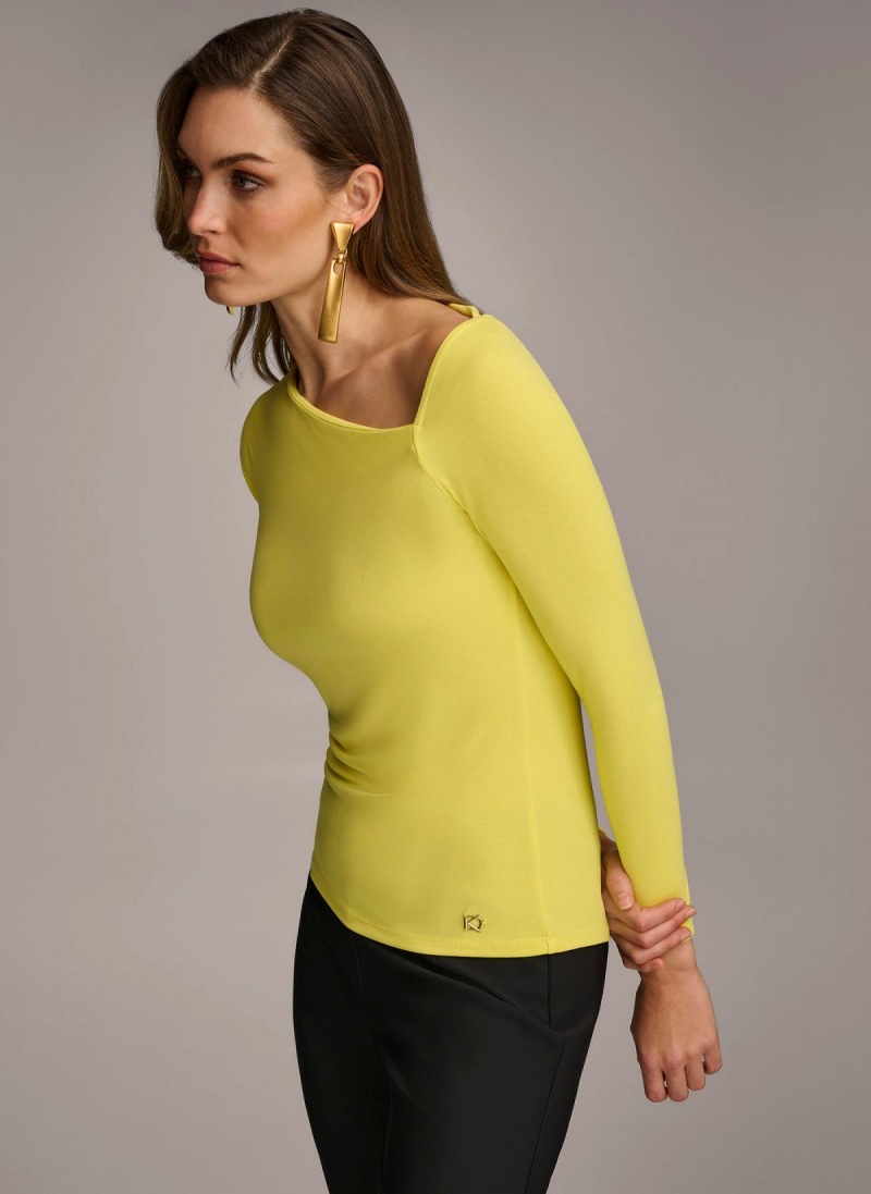 Yellow Donna Karan Asymmetrical Neckline Fitted Sweaters and Tops | ZA_DK51652