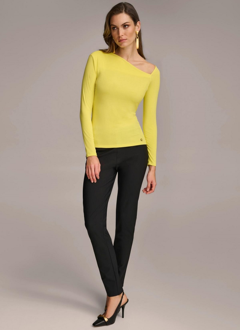 Yellow Donna Karan Asymmetrical Neckline Fitted Sweaters and Tops | ZA_DK51652