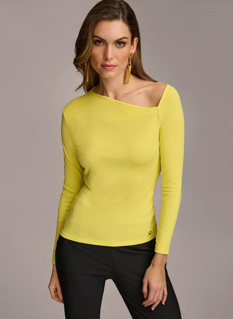 Yellow Donna Karan Asymmetrical Neckline Fitted Sweaters and Tops | ZA_DK51652